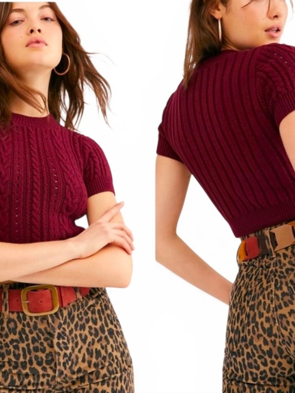 INTIMATELY BY FREE PEOPLE Short & Sweet Burgandy Knit Cropped Sweater - Small